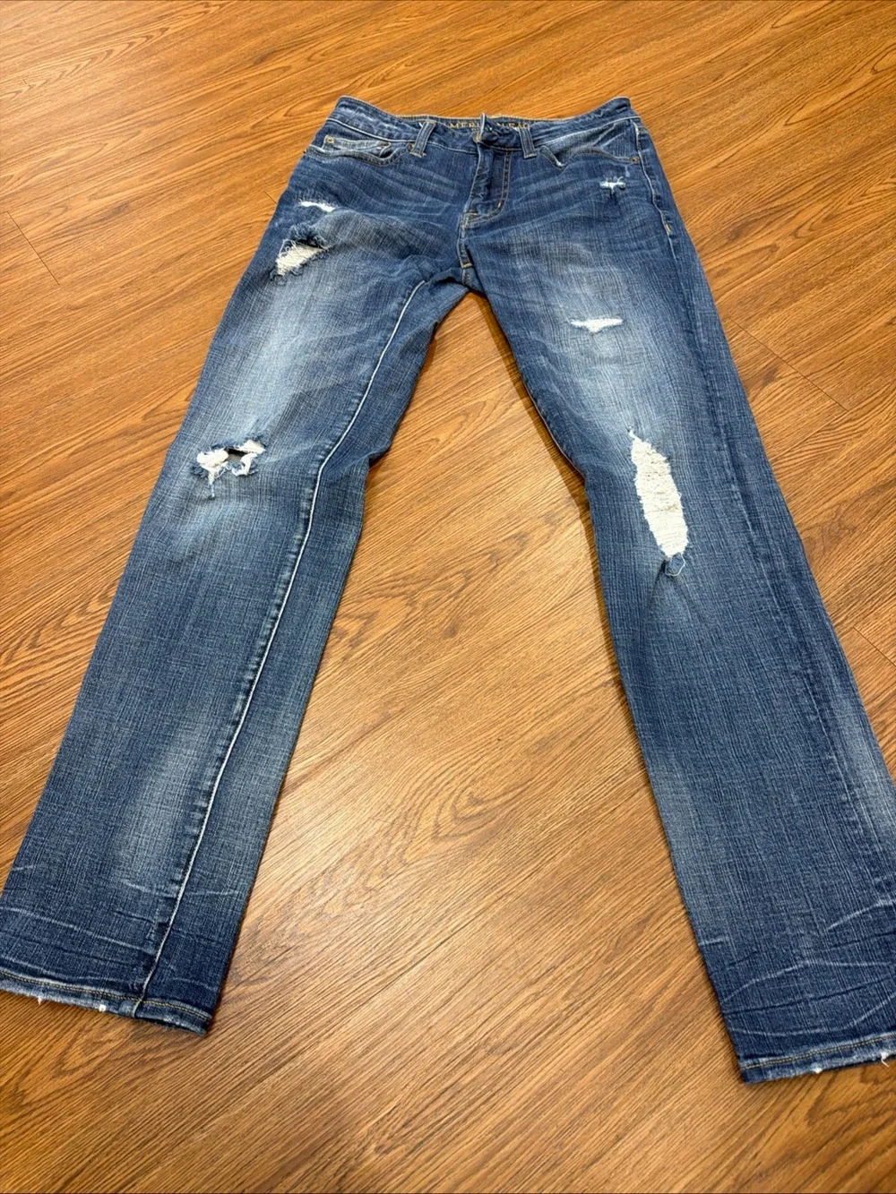 American Eagle Outfitters Men's Distressed Medium Blue Slim Straight Jeans